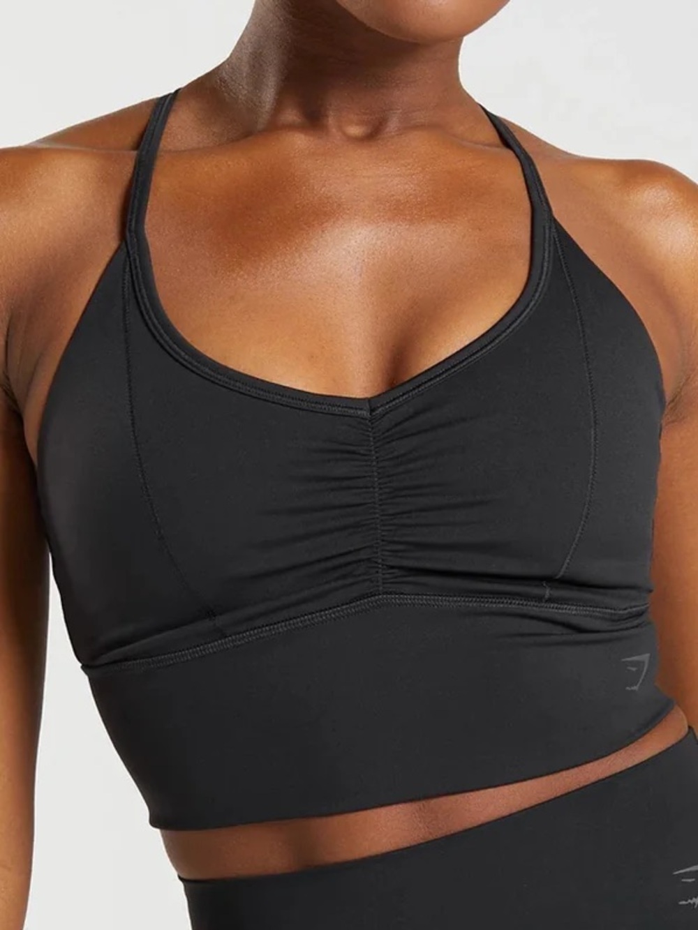 Gymshark Elevate Longline Sports Bra Black Ruched - Size Small